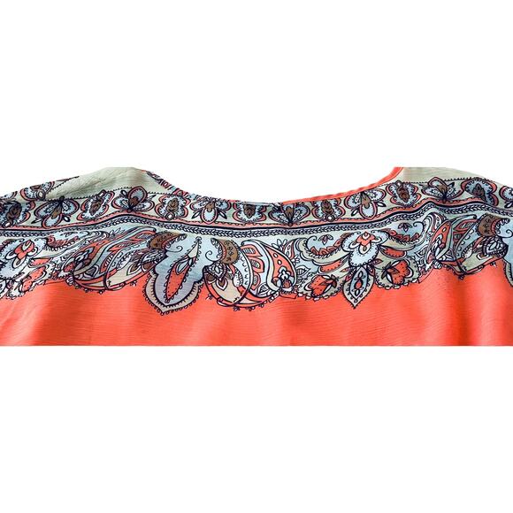 INVESTMENTS KIMONO SLEEVE, PULL-OVER BLOUSE, WOMENS, PL, ORANGE & BLUE PAISLEY - Picture 3 of 12